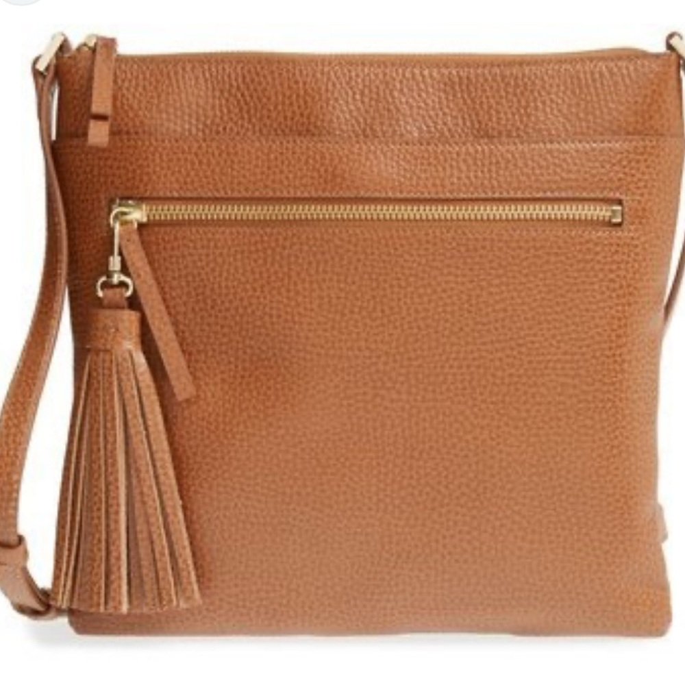 Elegant Brown Leather Shoulder Bag Halogen